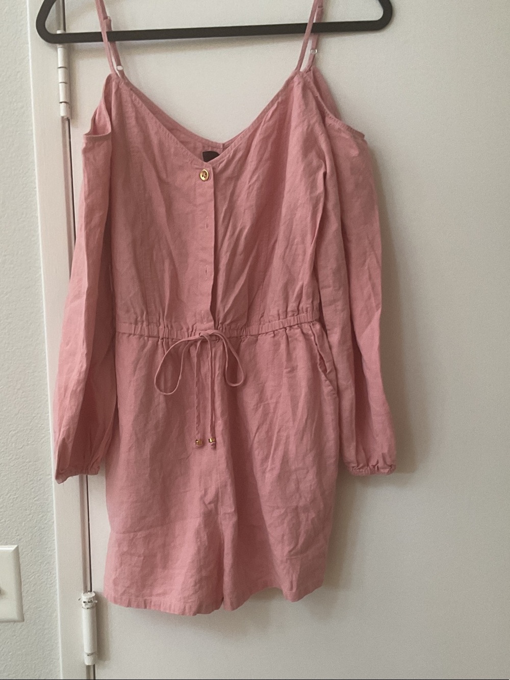 G by Guess Dusty Pink Off Shoulder Romper with Tie Waist